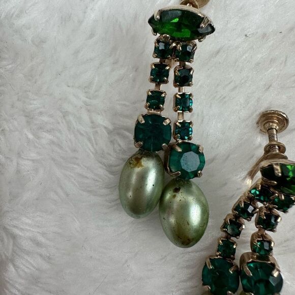 Vintage‎ Womens Green Stone Jewelry Set Bib Style Necklace with Drop Earrings - Picture 4 of 7